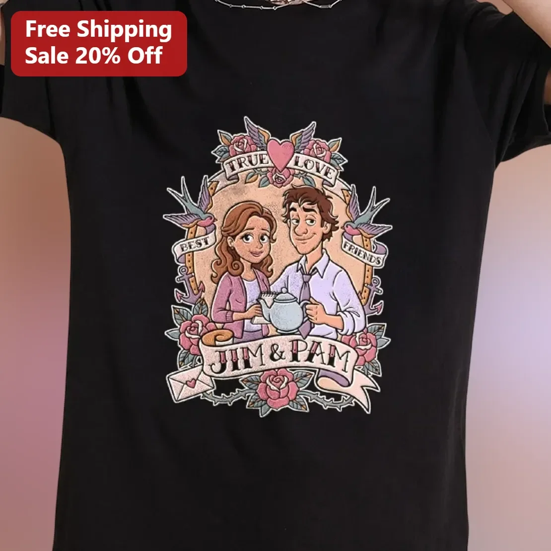 True Love Best Friends Tee Traditional Tattoo Art Couple Gift