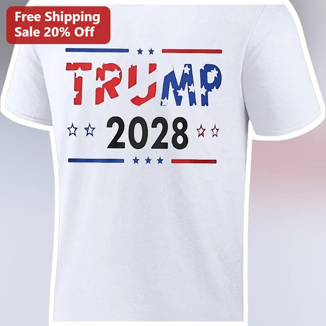 Trump 2028 Patriotic Distressed Vintage Graphic Tee for Conservative Voters
