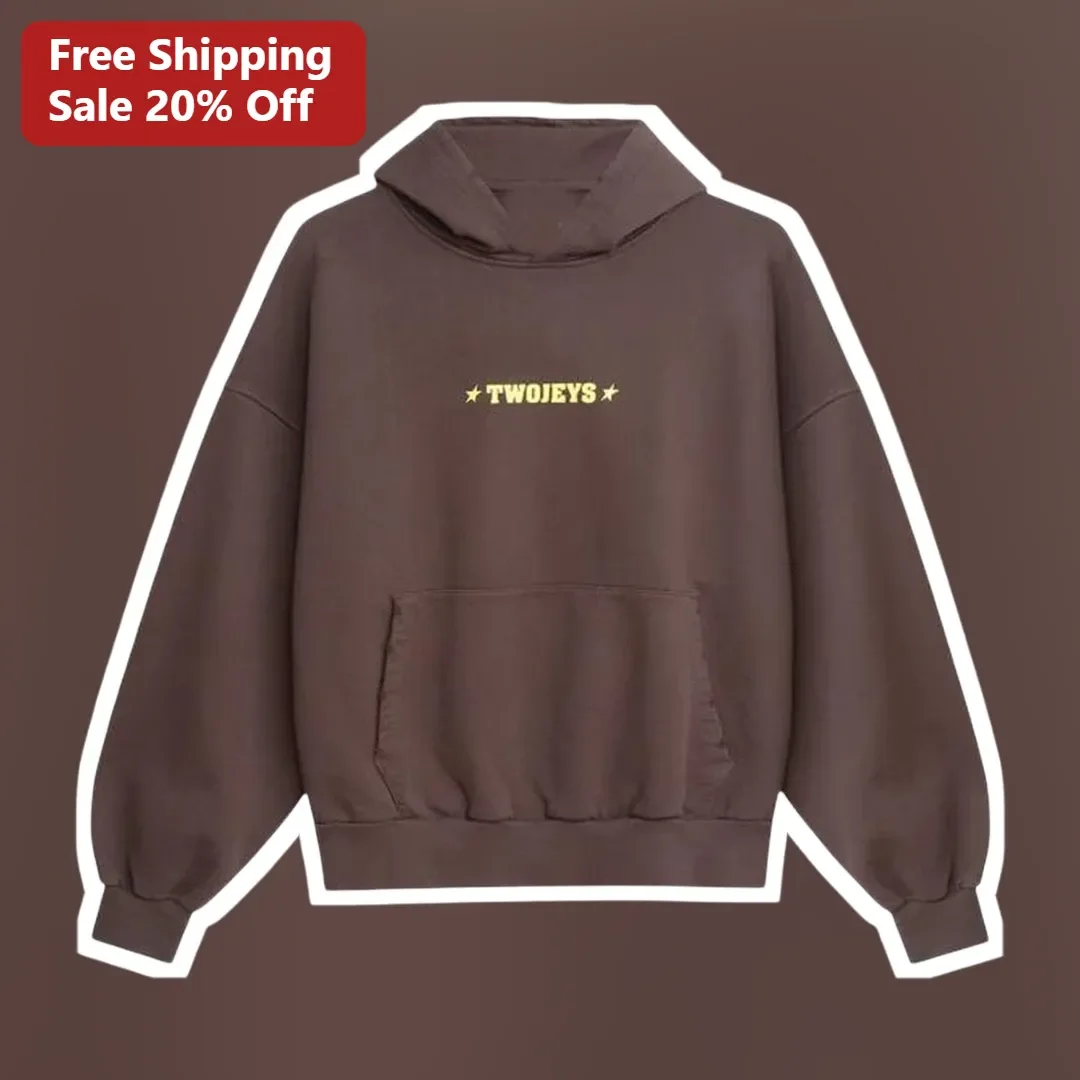 TWOJEYS Icon Hoodie Brown Oversized Pullover Streetwear Fall Comfort