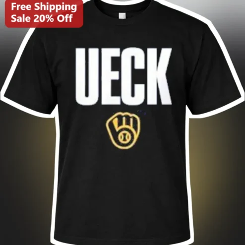 UECK Bob Uecker Tribute Funny Baseball Glove Graphic Tee for Milwaukee Brewers Fans