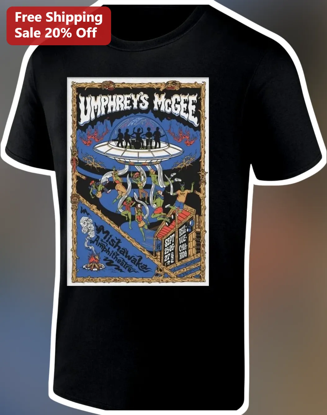 Umphrey's McGee Mishawaka Amphitheatre Tee Psychedelic Jam Band Concert Shirt