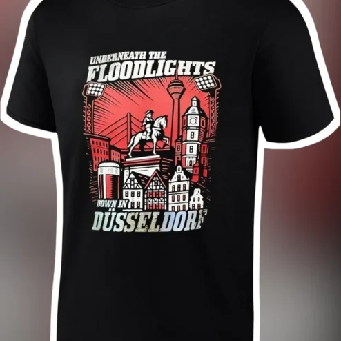 Underneath the Floodlights Down in Düsseldorf Tee Liverpool Chant Vintage Travel Poster Graphic Shirt