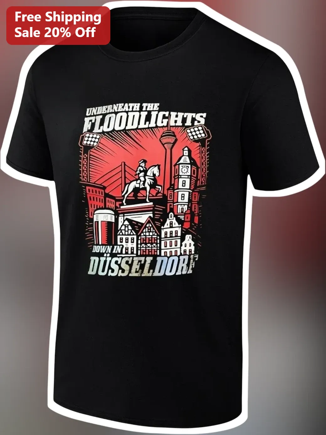 Underneath the Floodlights Down in Düsseldorf Tee Liverpool Chant Vintage Travel Poster Graphic Shirt