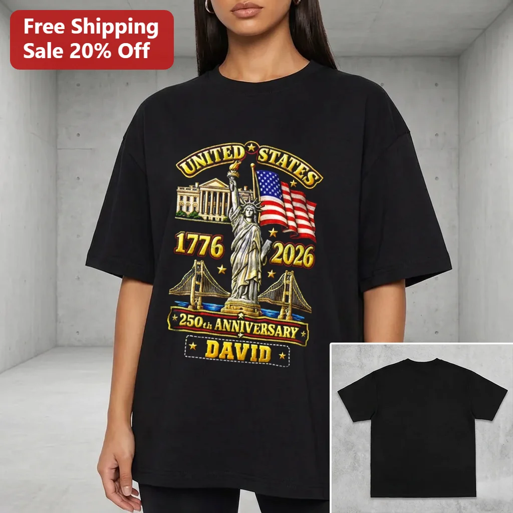 United States 2026 250th Anniversary Custom Name Tee, America Semiquincentennial Patriotic Gift