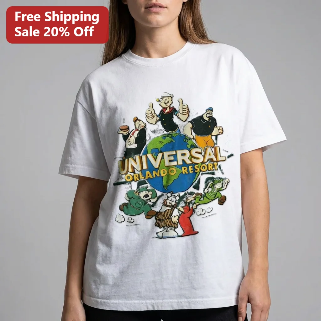 Universal Orlando Resort Popeye Vintage Cartoon Characters Tee Retro Theme Park Souvenir Gift