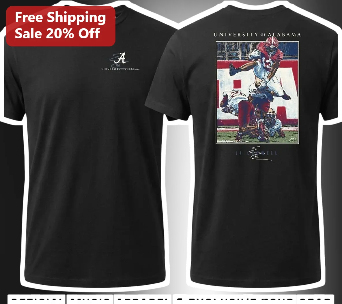 University of Alabama Crimson Tide Jaylen Waddle Football Player Signature Graphic Tee