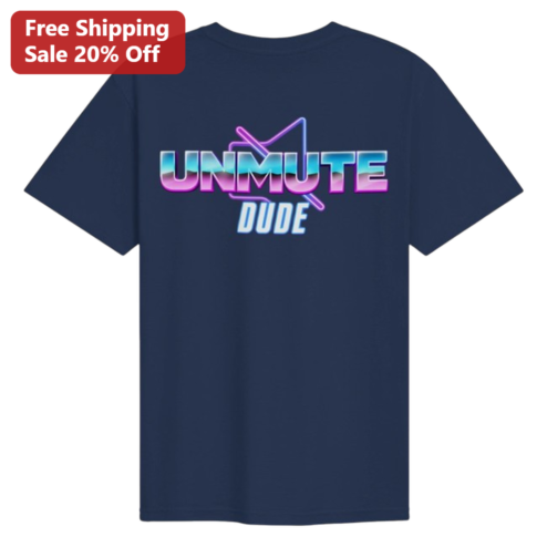 Unmute Dude Tee Funny Retro 80s Synthwave Work Call Humor Graphic Shirt Gift