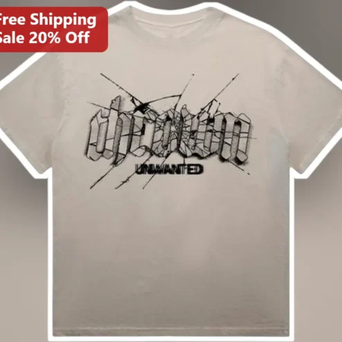 UNWANTED Gothic Shattered Text Graphic Tee Distressed Streetwear Top