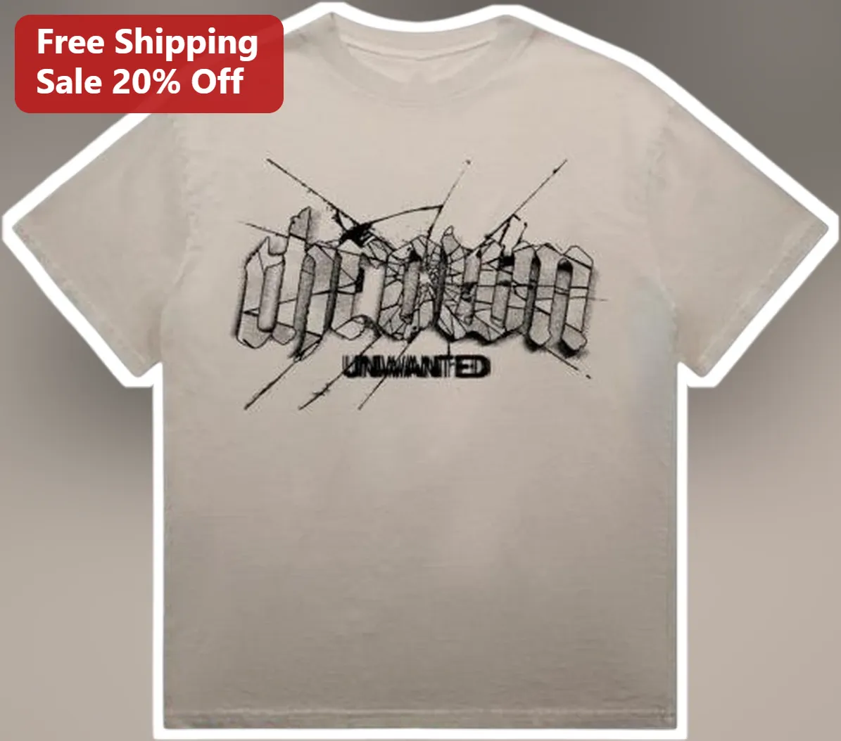 UNWANTED Gothic Shattered Text Graphic Tee Distressed Streetwear Top