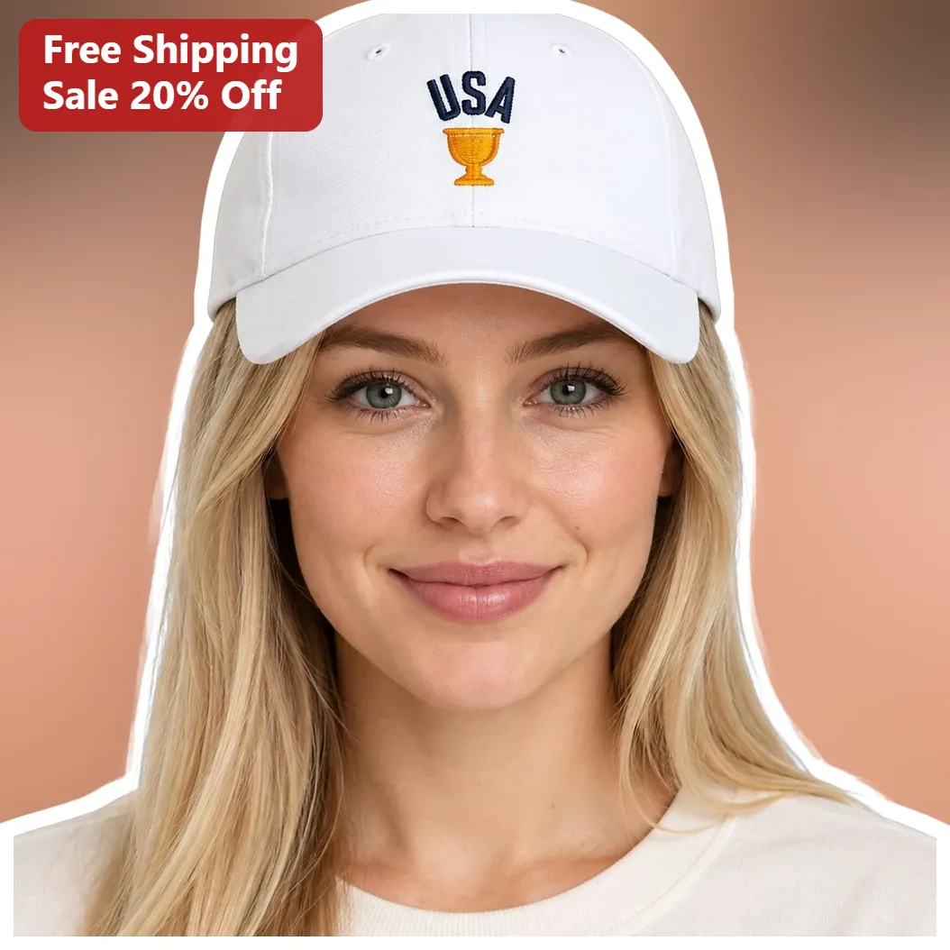 USA Hat Embroidered White Baseball Cap Patriotic Golf Trophy Dad Hat for Men Women