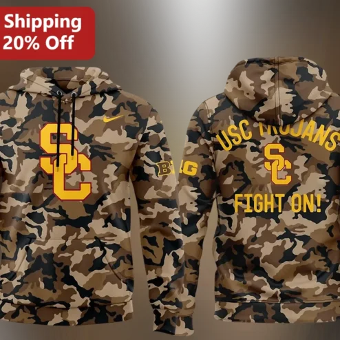 USC Trojans Fight On Camo Hoodie University of Southern California College Football Fan Apparel