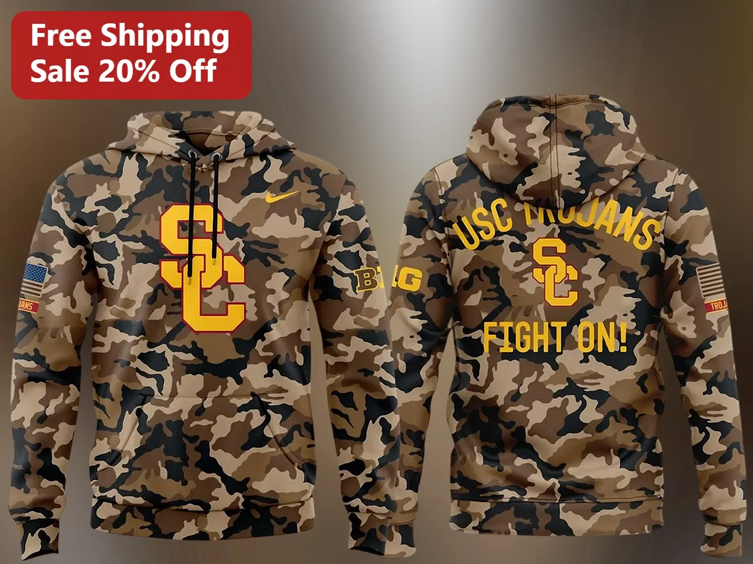 USC Trojans Fight On Camo Hoodie University of Southern California College Football Fan Apparel