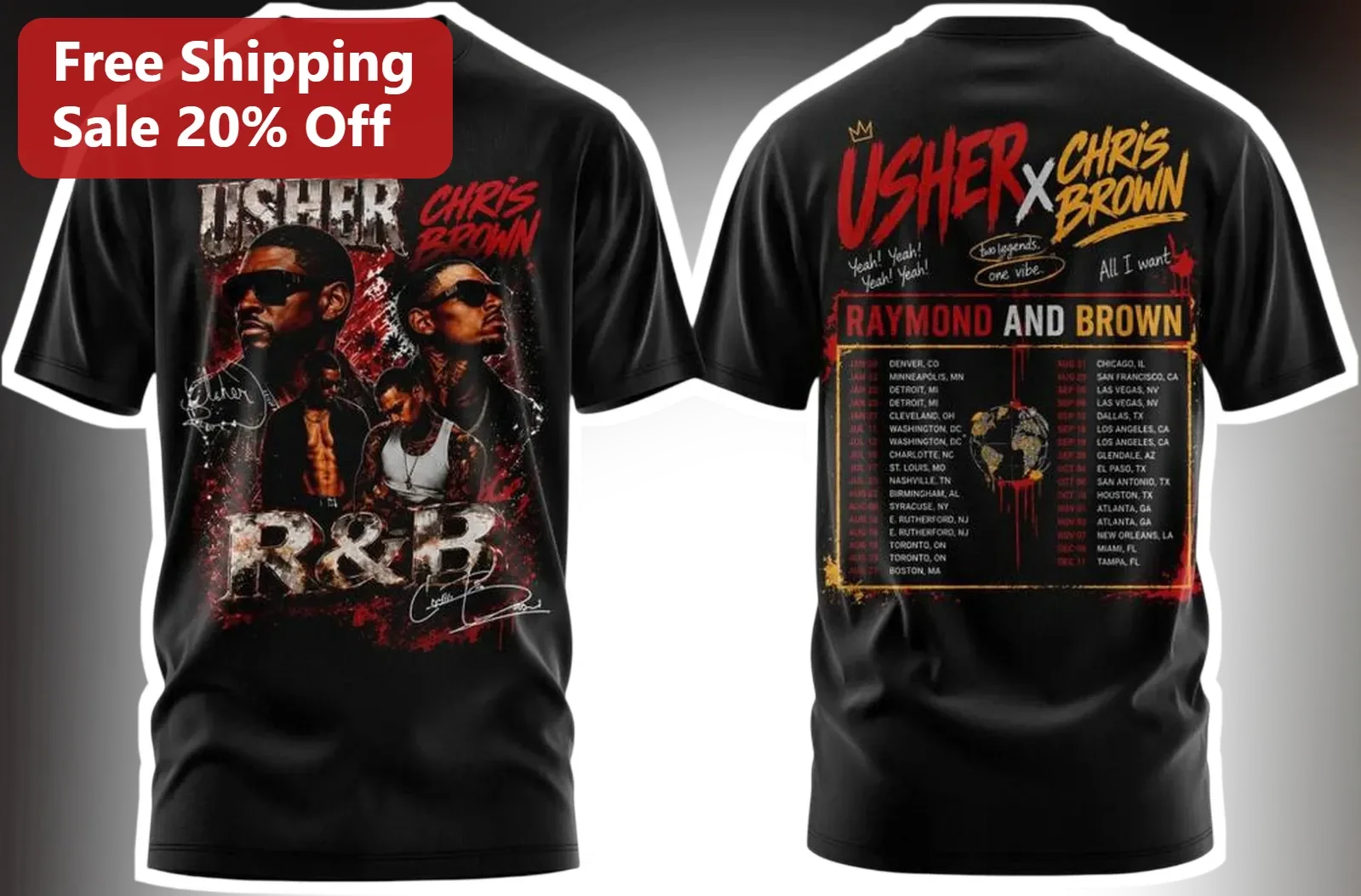Usher X Chris Brown The R&B Tour Tee 2026 Concert Graphic Shirt