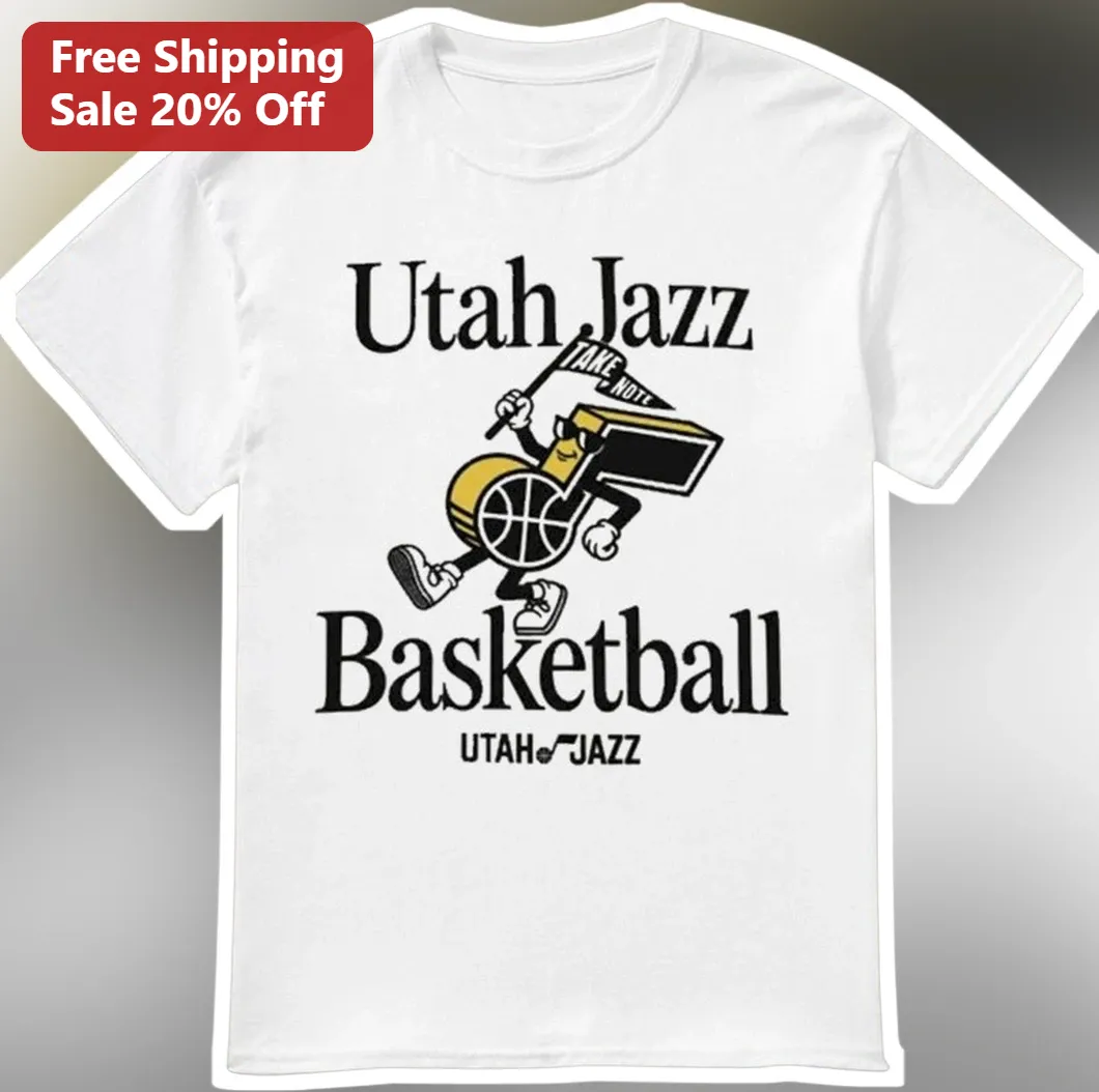 Utah Jazz Basketball Take Note Tee Hot Rod Hundley Vintage Mascot Shirt