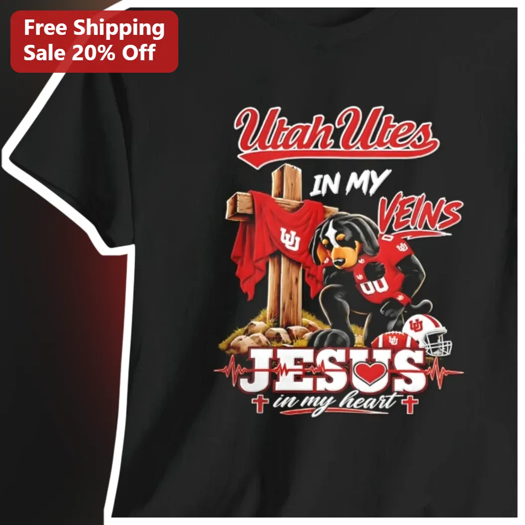 Utah Utes In My Veins Jesus In My Heart Tee Christian Football Fan Gift