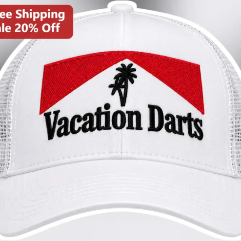 Vacation Darts Trucker Hat Embroidered Palm Tree Summer Vacation Gift for Men