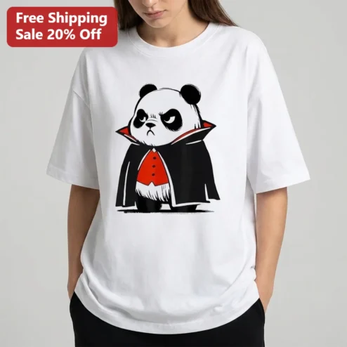 Vampire Panda Halloween Tee Cute Grumpy Dracula Cape Spooky Graphic Shirt Gift