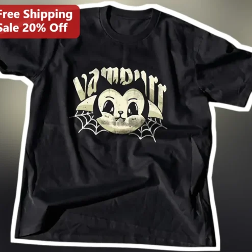 Vampurr Tee Vampire Cat Halloween Shirt Gothic Cute Graphic Tee for Women Men