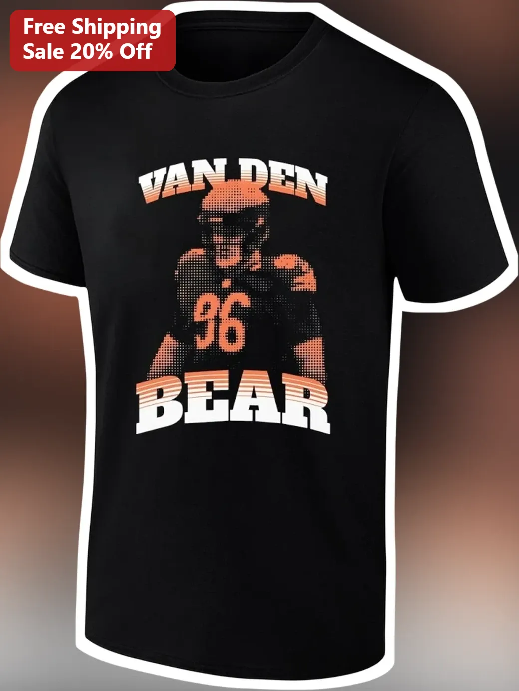 Van Den Bear Tee Retro Vintage Football Player Halftone Graphic T-Shirt