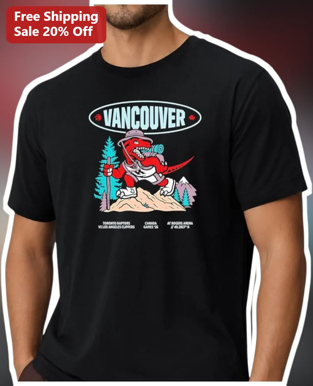 VANCOUVER The Raptor Hiking Dinosaur Graphic Tee Vancouver BC Souvenir Gift