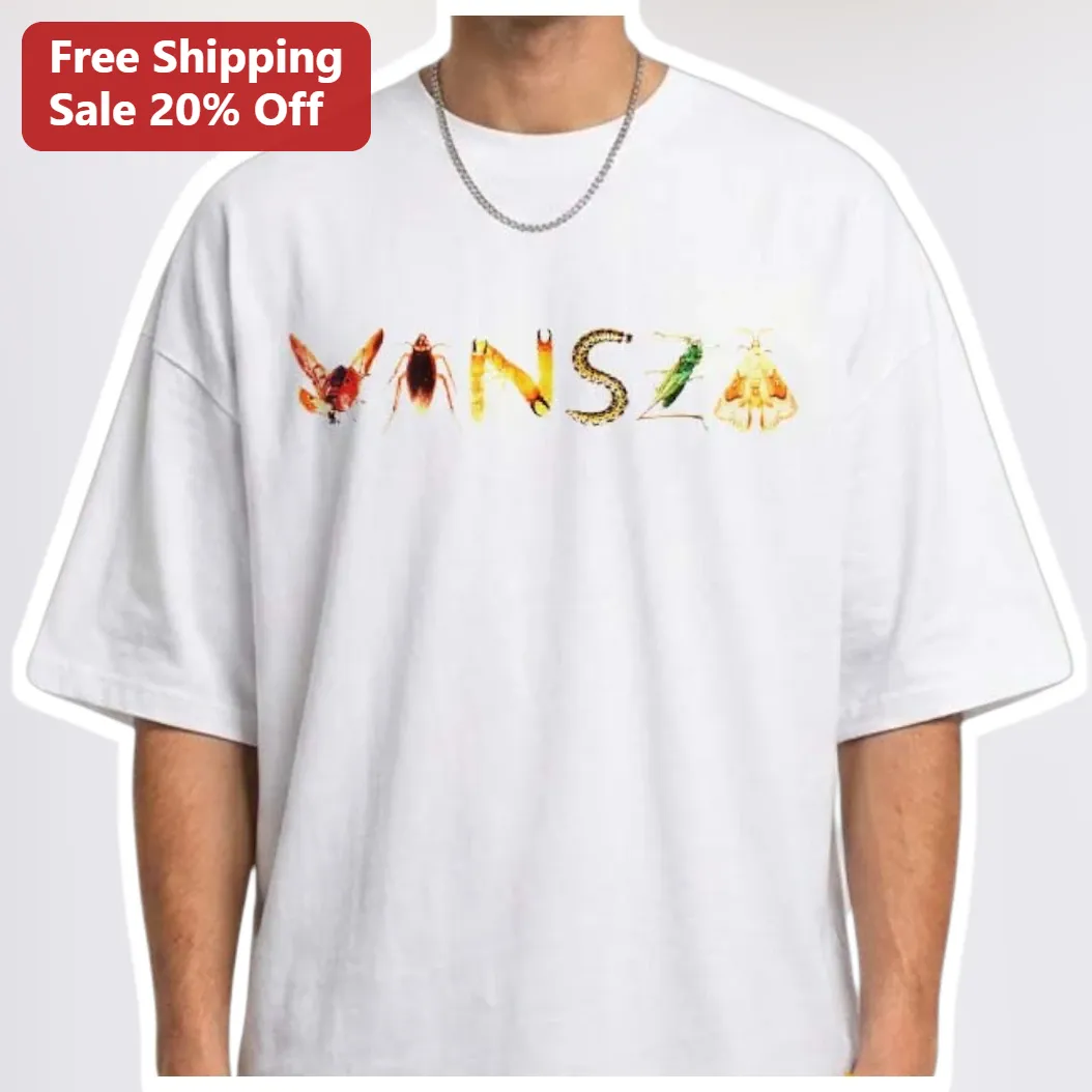 VANSZA Insect Typography Tee, Bug Letter Graphic Streetwear Shirt for Men and Women