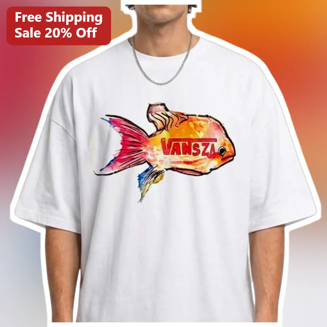 VANSZA Tee Watercolor Fish Graphic T-Shirt, Artistic Colorful Animal Print Casual Streetwear Top