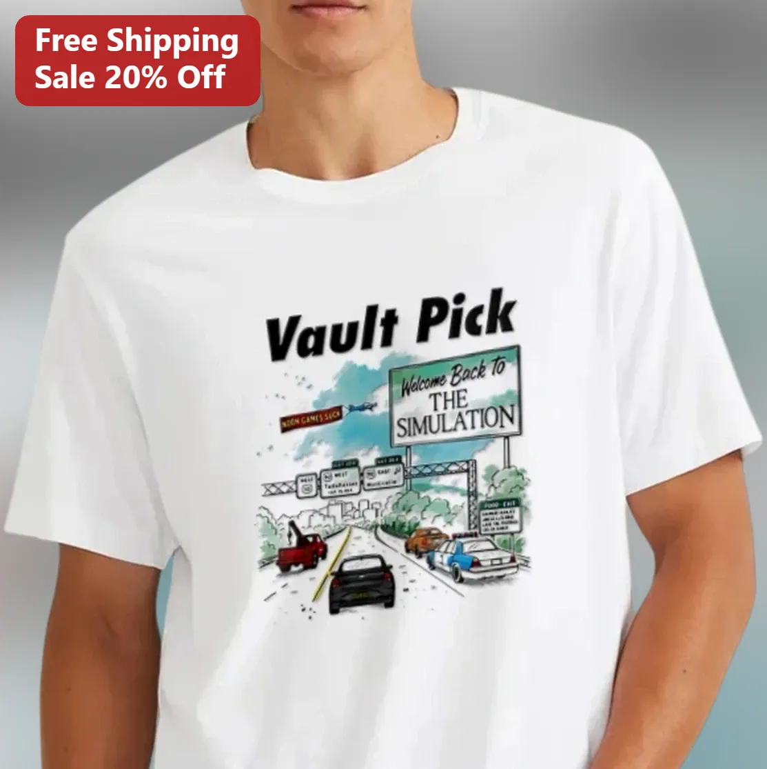 Vault Pick Welcome Back To The Simulation Tee, Funny Existential Retro Highway Graphic Shirt Gift for Gamers and Sci-Fi Fans
