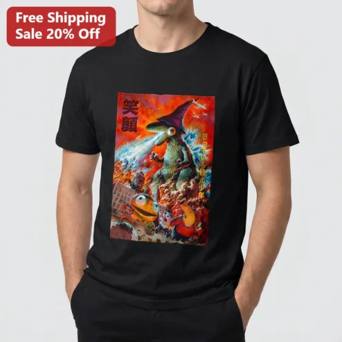Vertical Japanese Kanji Tee, Retro Kaiju Monster Poster Graphic Shirt, Vintage Japanese Art Gift for Men Women
