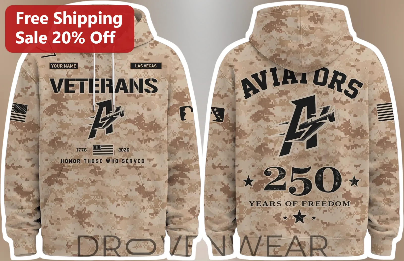 Veterans Aviators Honor Those Who Served Hoodie Years of Freedom 2026 Patriotic Military Gift