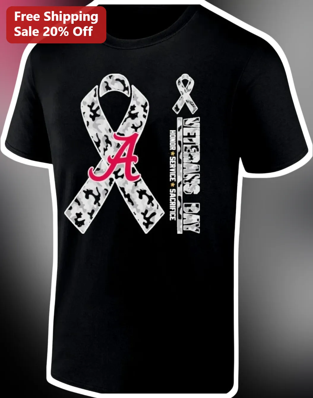 Veterans Day Honor Service Sacrifice Tee Alabama Crimson Tide Camo Ribbon Shirt