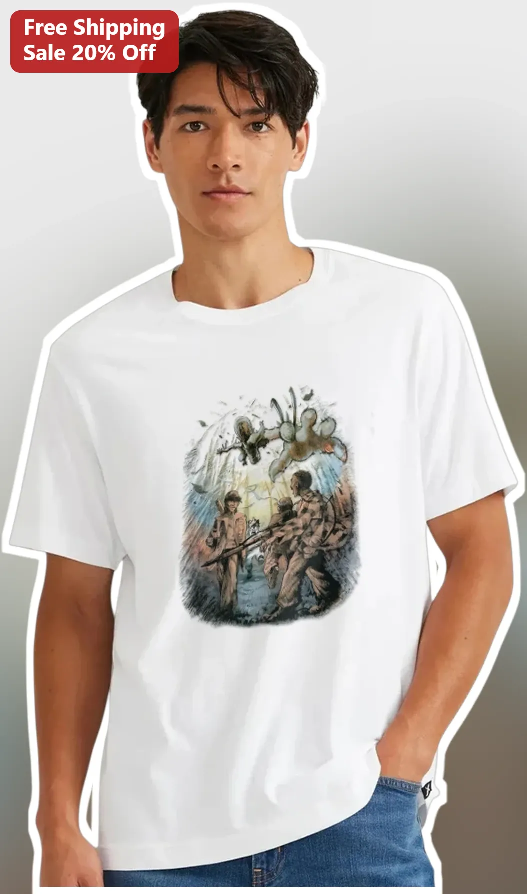 Vietnam War Soldier Combat Scene Graphic Tee Vintage Military History Gift