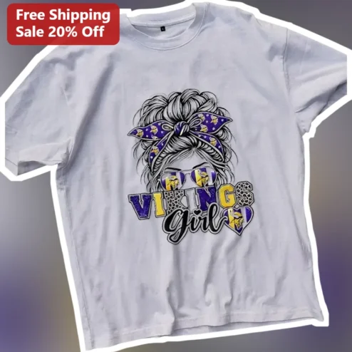 VIKINGS Girl Tee Minnesota Vikings Fan Graphic Shirt for Women Purple Gold Leopard Print NFL Game Day Apparel