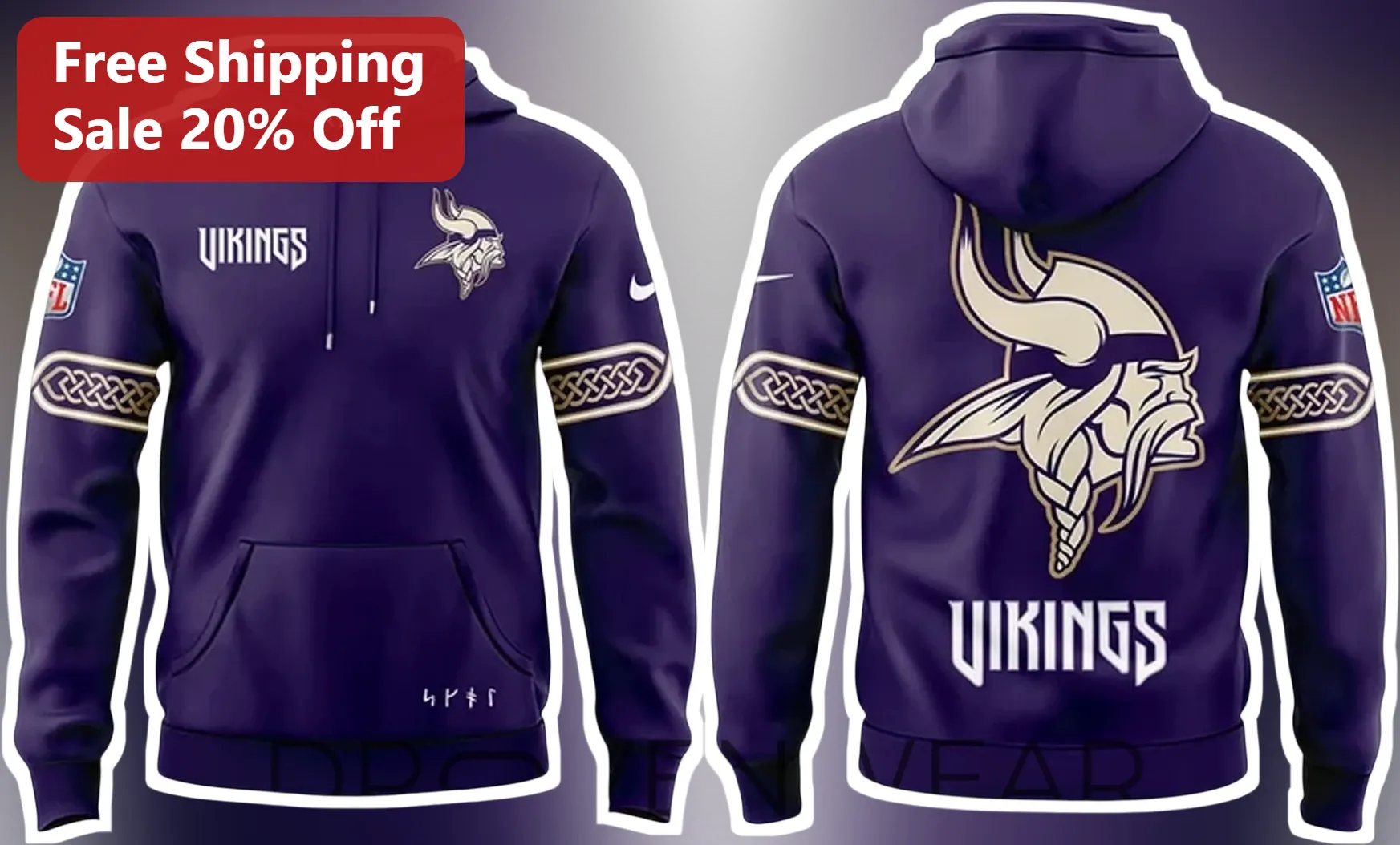 VIKINGS Hoodie Minnesota Vikings NFL Fan Purple Pullover Sweatshirt