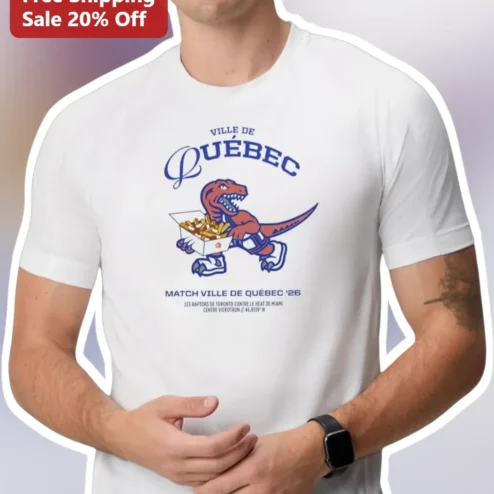 Ville De Québec Match '26 Retro Dinosaur Poutine Graphic Tee