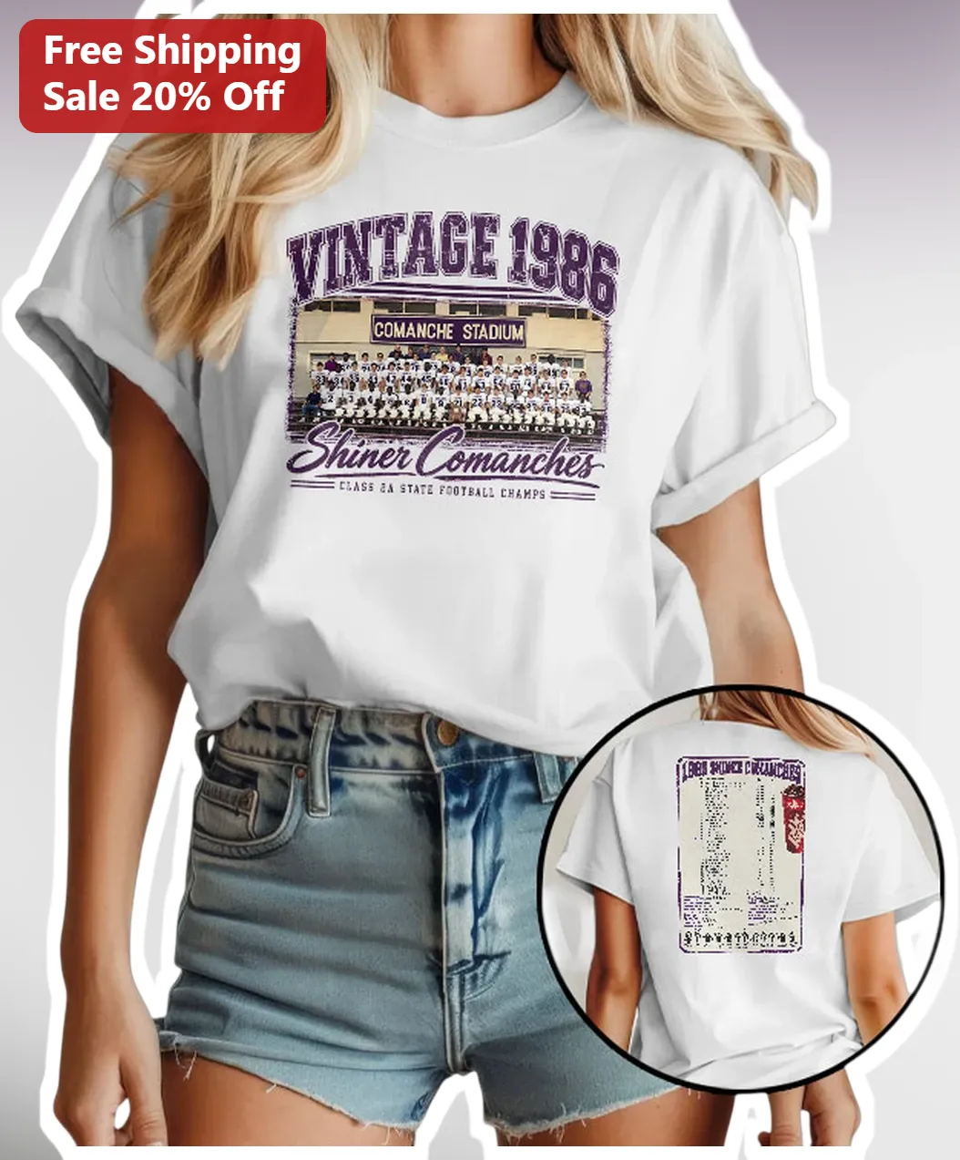 Vintage 1986 Shiner Comanches Class 3A State Football Champs Tee