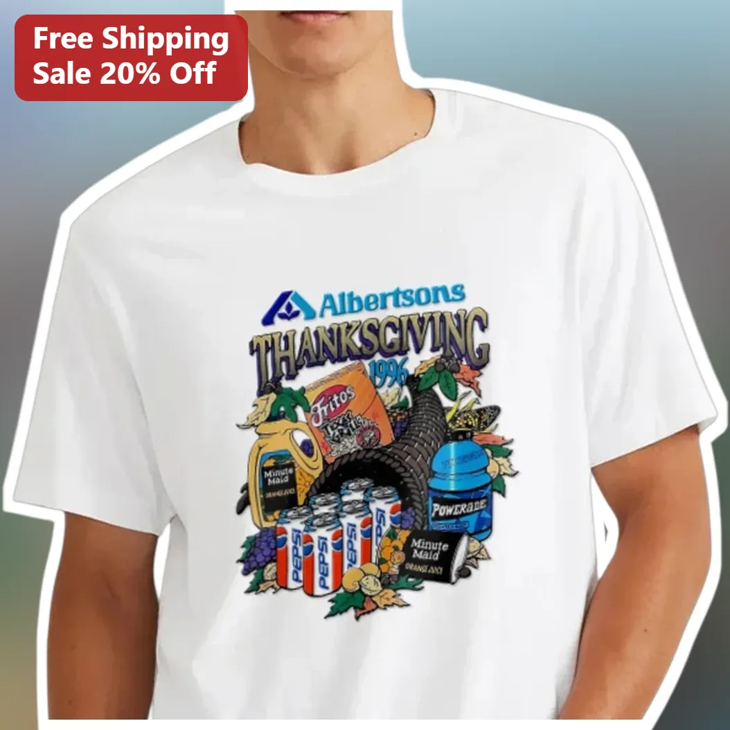 Vintage Albertsons Thanksgiving 1996 Grocery Collage Tee Retro 90s Corporate Holiday Shirt