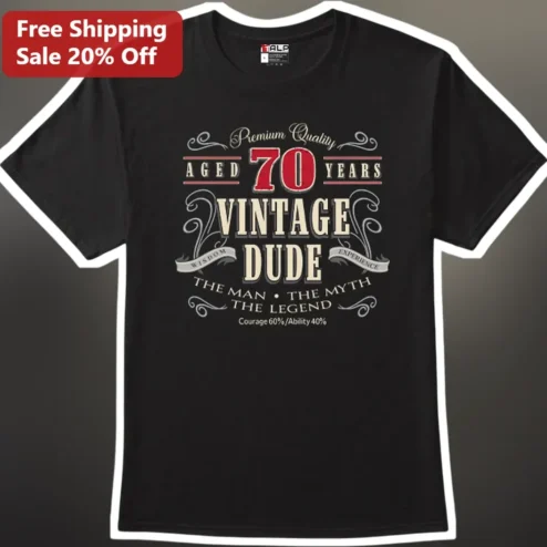 Vintage Dude Aged 70 Years Tee The Man The Myth The Legend Wisdom Experience Birthday Gift