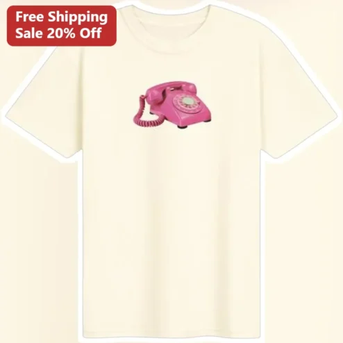 Vintage Pink Rotary Telephone Tee Retro Y2K Aesthetic Graphic Shirt for Women Men