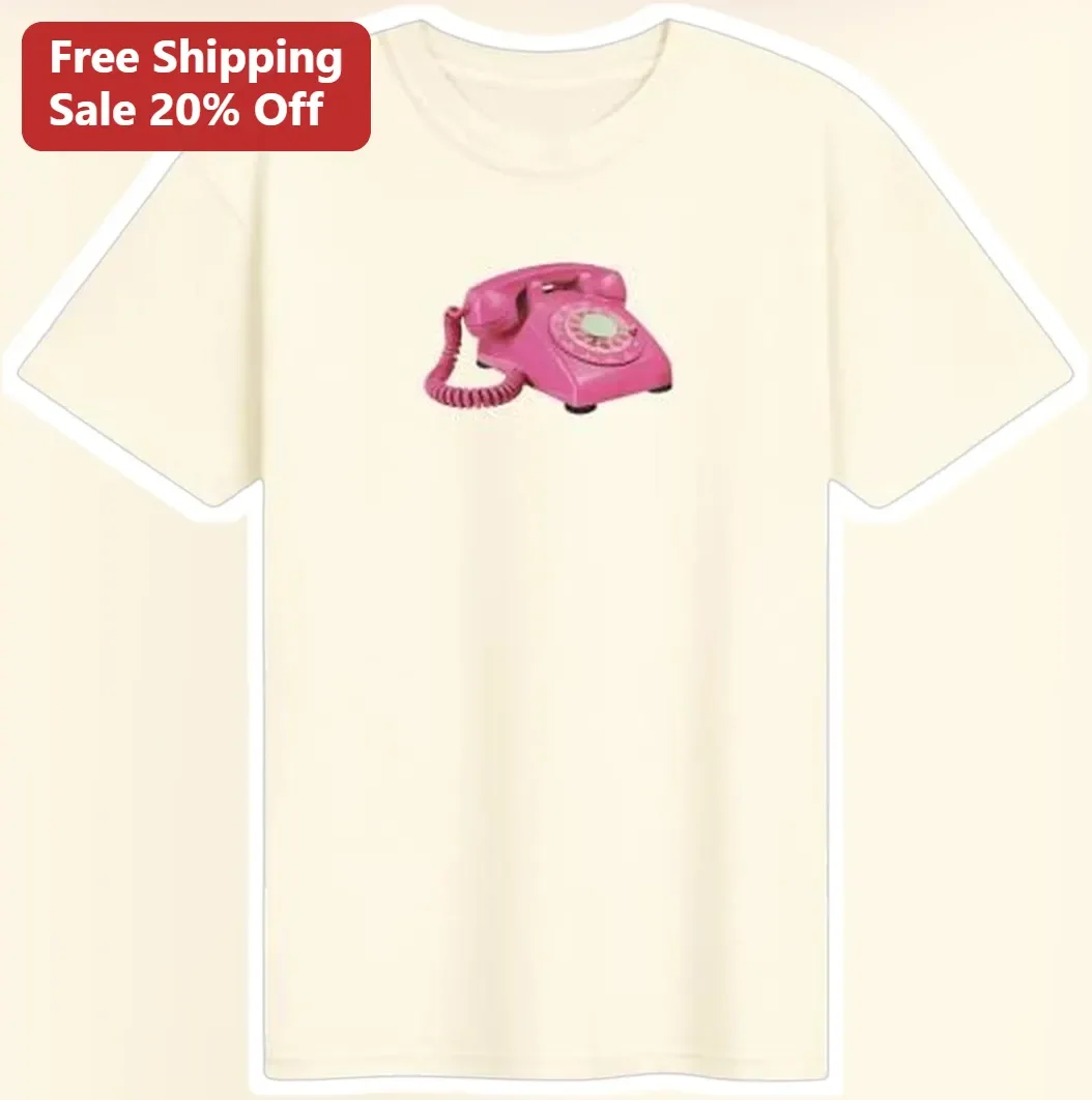 Vintage Pink Rotary Telephone Tee Retro Y2K Aesthetic Graphic Shirt for Women Men