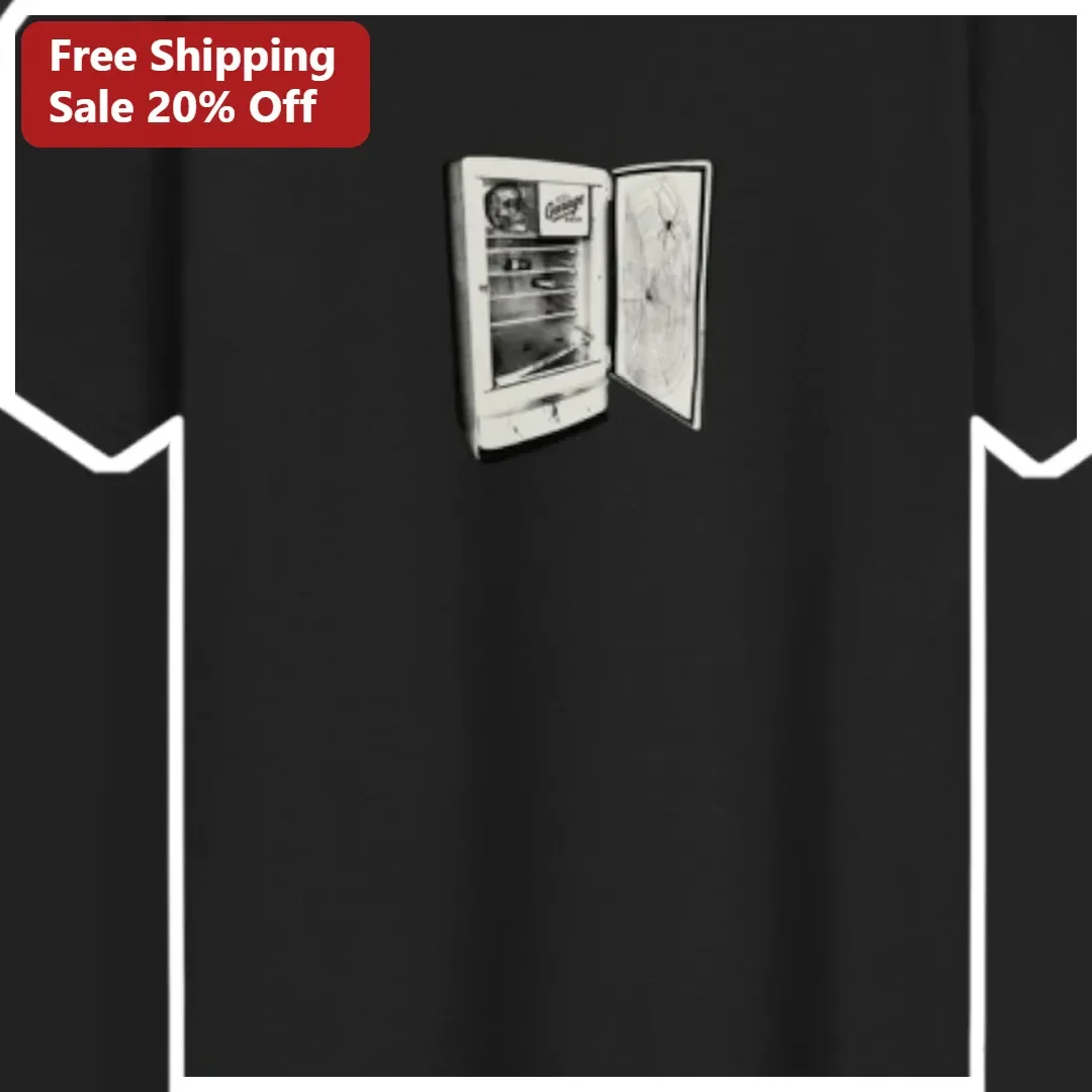Vintage Refrigerator Spiderweb Graphic Tee Gothic Horror Retro Appliance Shirt