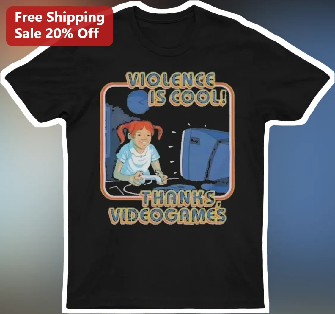 Violence Is Cool Thanks Videogames Funny Retro Cartoon Gamer Tee