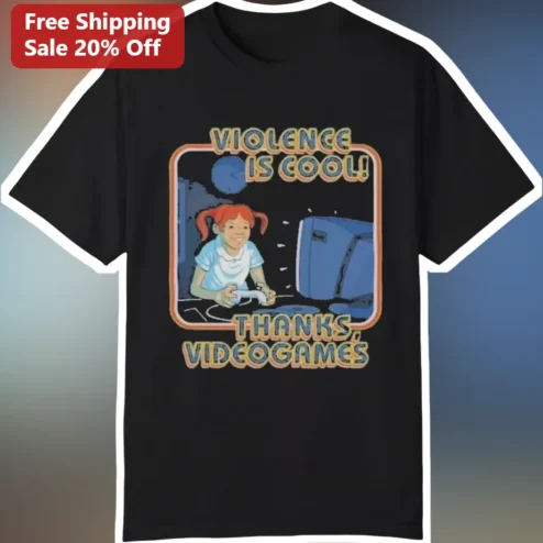 Violence Is Cool Thanks Videogames Retro Gamer Tee Funny Video Game Humor Shirt Gift