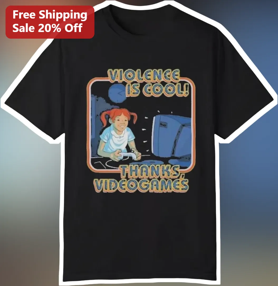 Violence Is Cool Thanks Videogames Retro Gamer Tee Funny Video Game Humor Shirt Gift