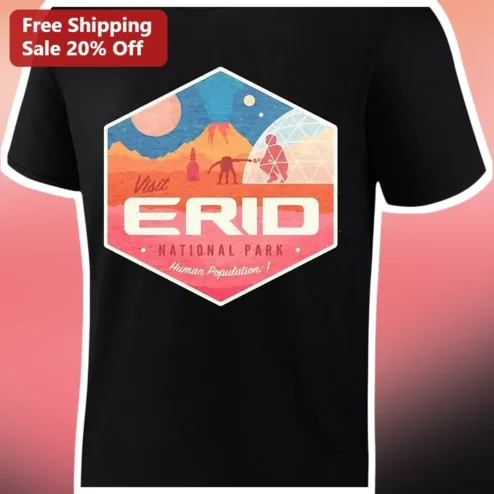 Visit Erid National Park Human Population: 1 Retro Sci-Fi Travel Badge Tee