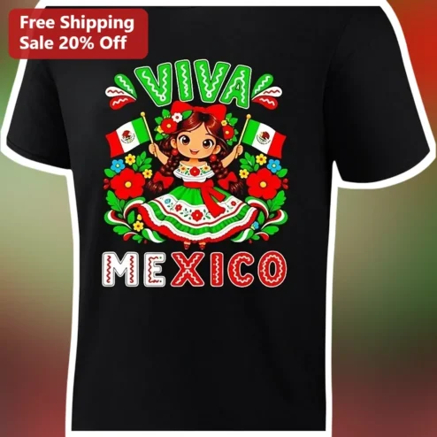 Viva Mexico Graphic Tee Cute Mexican Girl China Poblana Design Cinco de Mayo Patriotic Shirt Gift