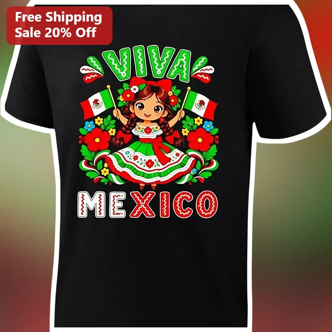 Viva Mexico Graphic Tee Cute Mexican Girl China Poblana Design Cinco de Mayo Patriotic Shirt Gift
