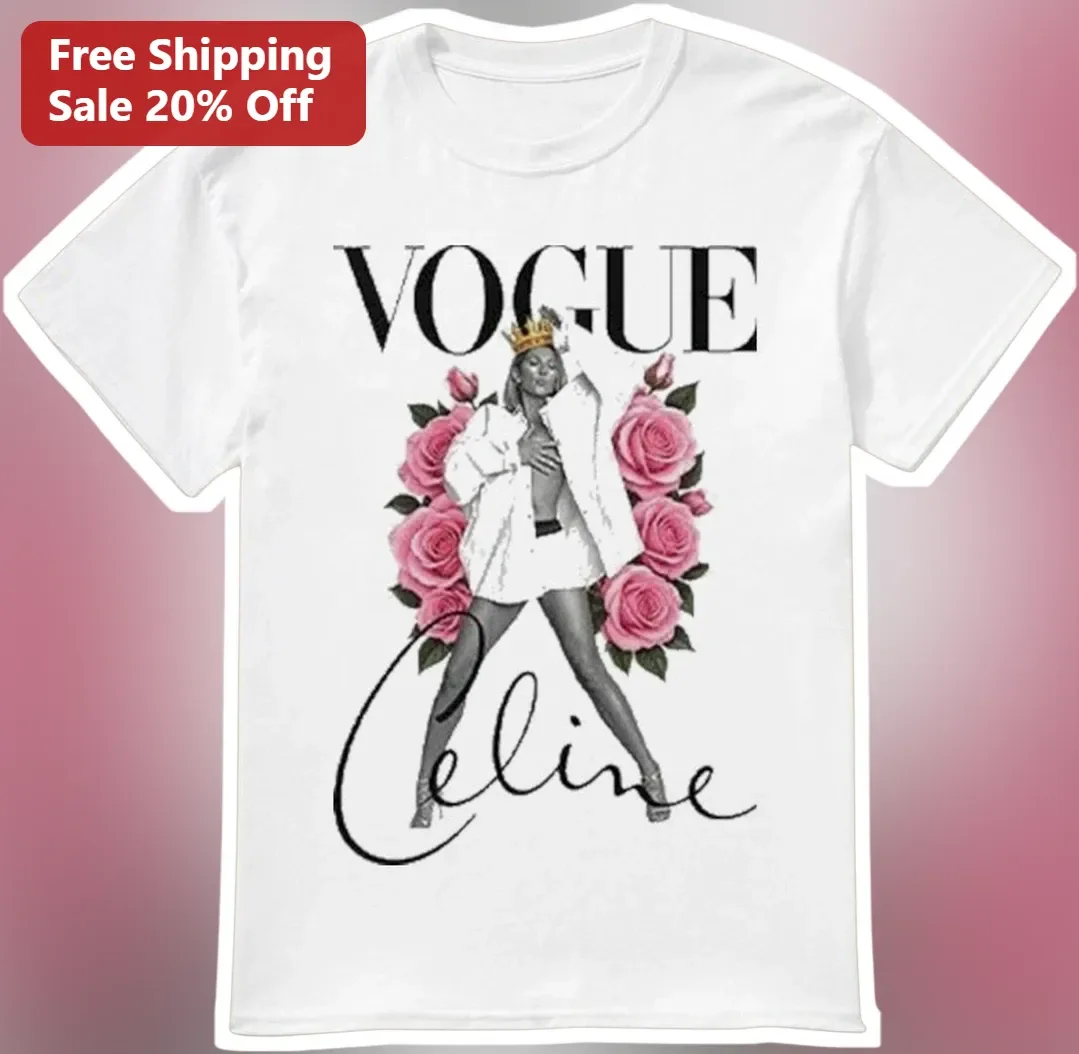VOGUE Tee Y2K Fashion Magazine Cover Graphic T-Shirt Women Floral Queen Aesthetic
