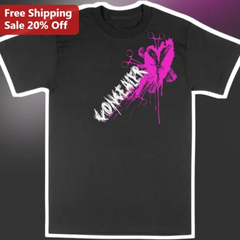 VONKAINE Tee Dark Grunge Pink Butterfly Graphic T-Shirt for Medical Professionals