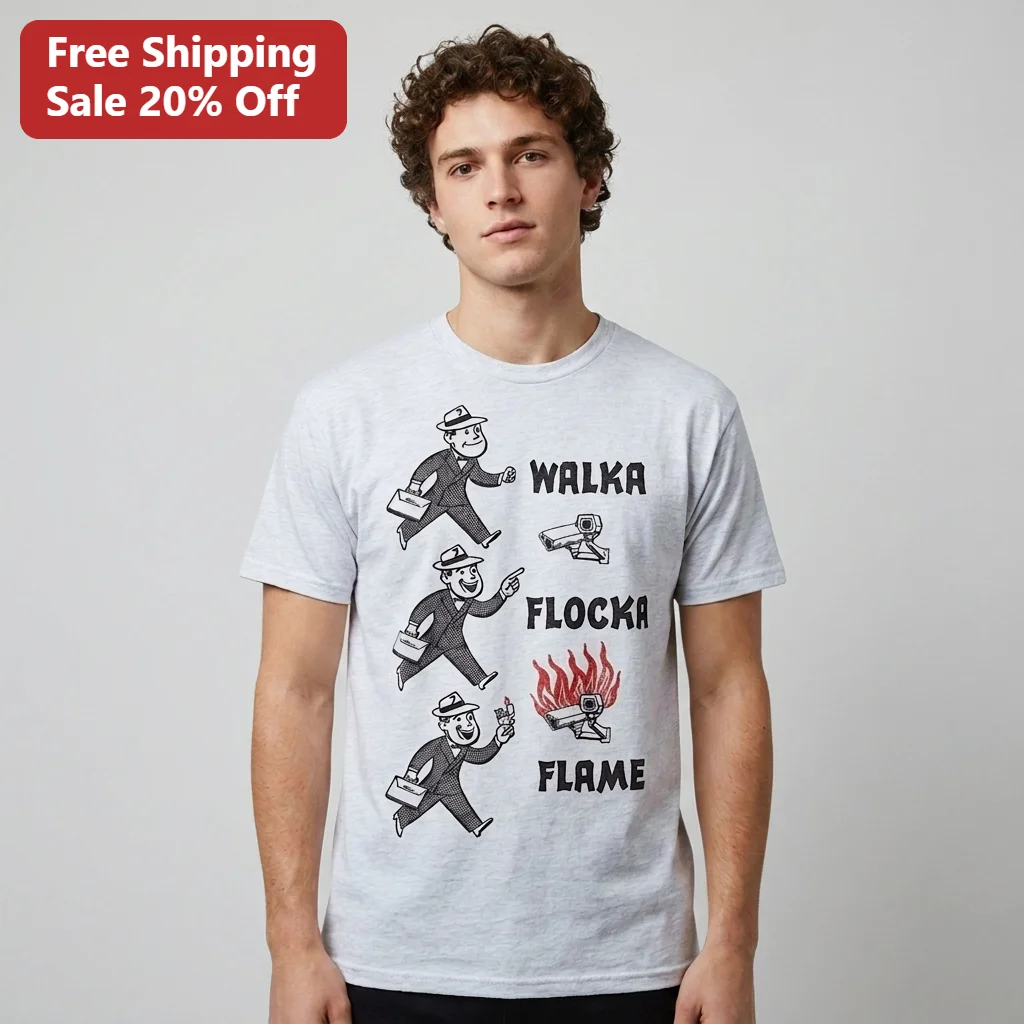 Waka Flocka Flame Tee, Funny Walka Flocka Flame Parody Retro Cartoon Burning Security Camera Graphic T-Shirt for Hip Hop Fans