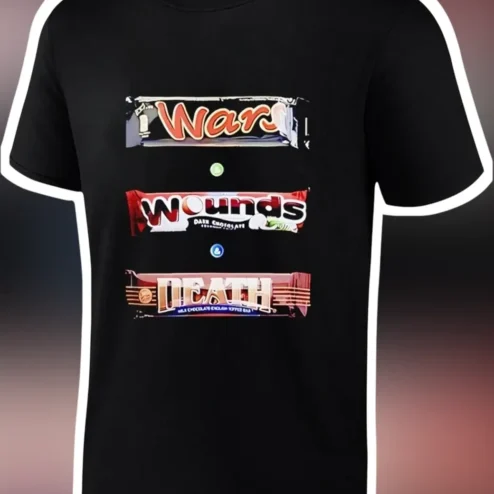 War Wounds Death Candy Bar Parody Graphic Tee Dark Humor Anti-War Shirt